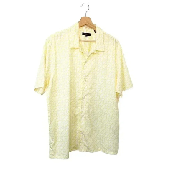 NEW Ted Baker Tiser Geo Print Short Sleeve Cotton Button Up size 5 XL - Picture 3 of 11